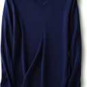 Women's Merino Wool Blend Sweater Fall Winter V Neck Long Sleeve First-Line Ready to Wear Seamless Knit Sweater (Blue)
