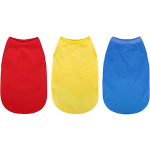 Upgrade Your Pup's Wardrobe: 3-Pack Sleeveless Cotton Dog Shirts for Small and Medium Dogs. Keep Your Pet Cool and Stylish with Colorful Tank Tops Red Yellow and Blue M