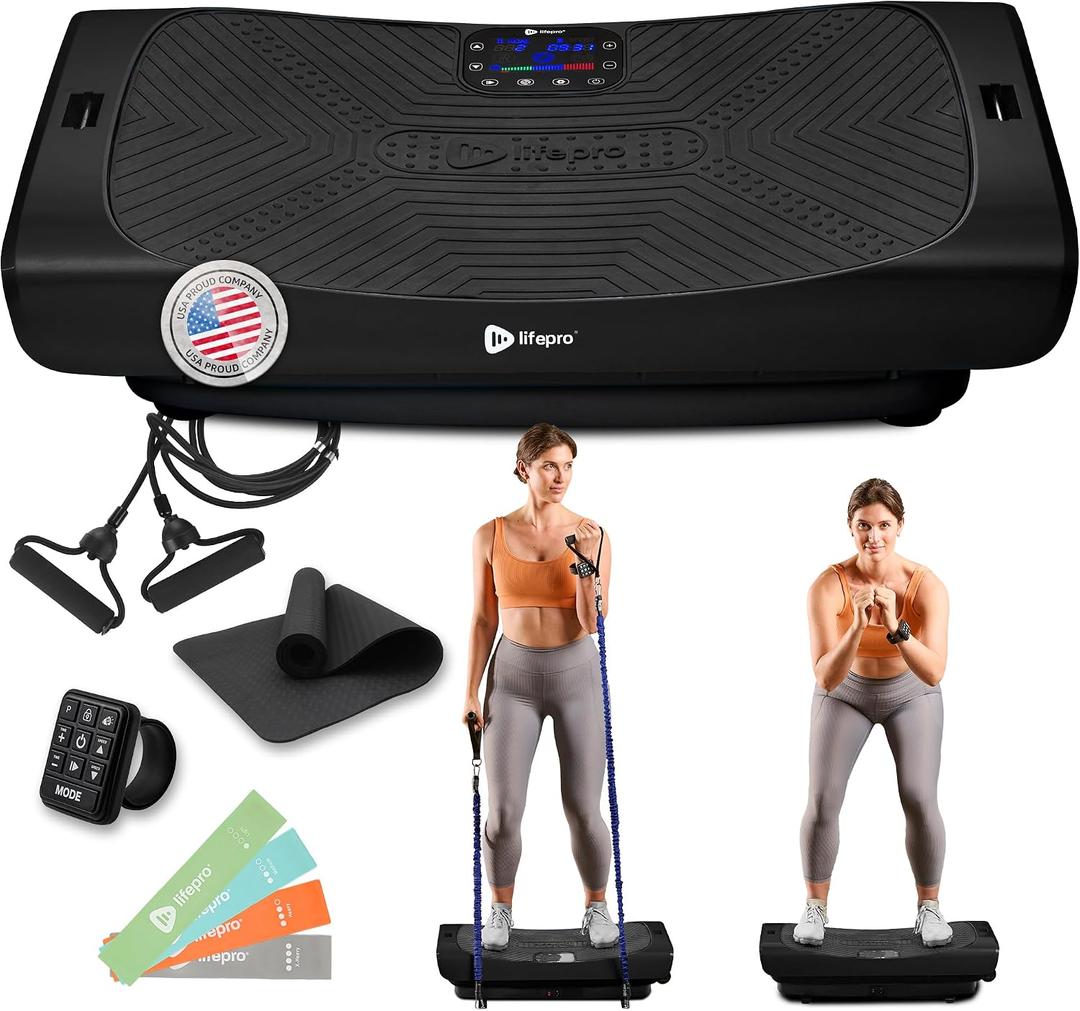 Lifepro Rumblex Plus/Pro 4D Vibration Plate for Lymphatic Drainage Triple Motor Whole Body Vibration Platform Machine for Muscle Toning 7 Training Modes, 60 Speed Levels & Resistance Bands