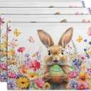 Easter Rabbit Placemats Set of 4 Spring Bunny Colorful Egg Wildflower Place Mat 12x18 Inch Seasonal Farmhouse Linen Fabric Table Mats for Kitchen Dining Outdoor Indoor Easter Party