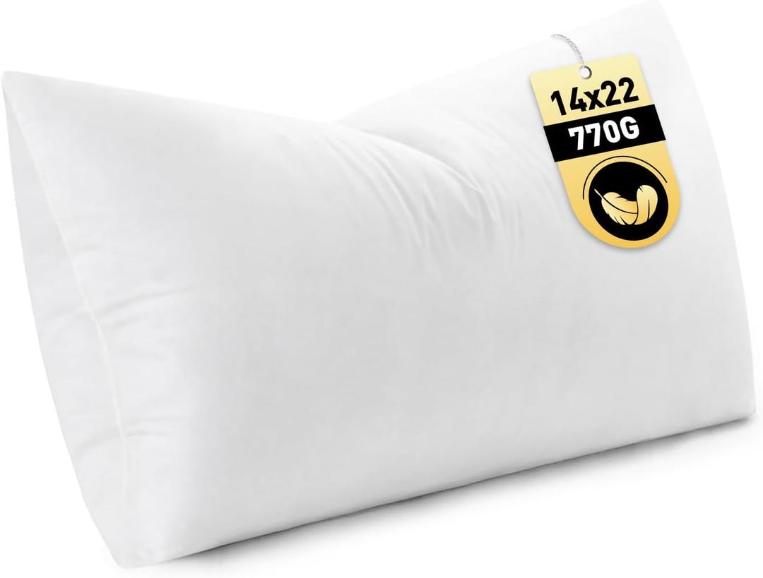 MIULEE 14x22 Inch Down Feather Pillow Insert, Fluffy and Comfy Throw Pillow with Cotton Fabric for Bed Couch and Sofa