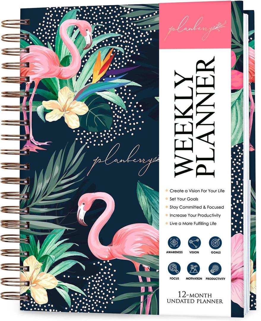 PLANBERRY Large Weekly Planner Premium  Undated Life & Budget Planner  Organizer & Productivity Journal, 8x10.4 (Rose Flamingo)