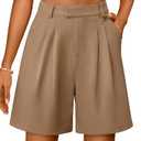 IWH Women's Linen Shorts Wide Leg Dress Casual Summer Pleated Shorts High Waisted with Pockets 7" Coffee, Size XL