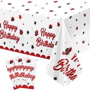 3 Pack Ladybug Birthday Party Tablecloth Little Plastic Tablecloth Rectangular Tablecloth Waterproof Table Cover Ladybug Theme Party Supplies for Dining Kitchen Decor, 108 x 54 Inch