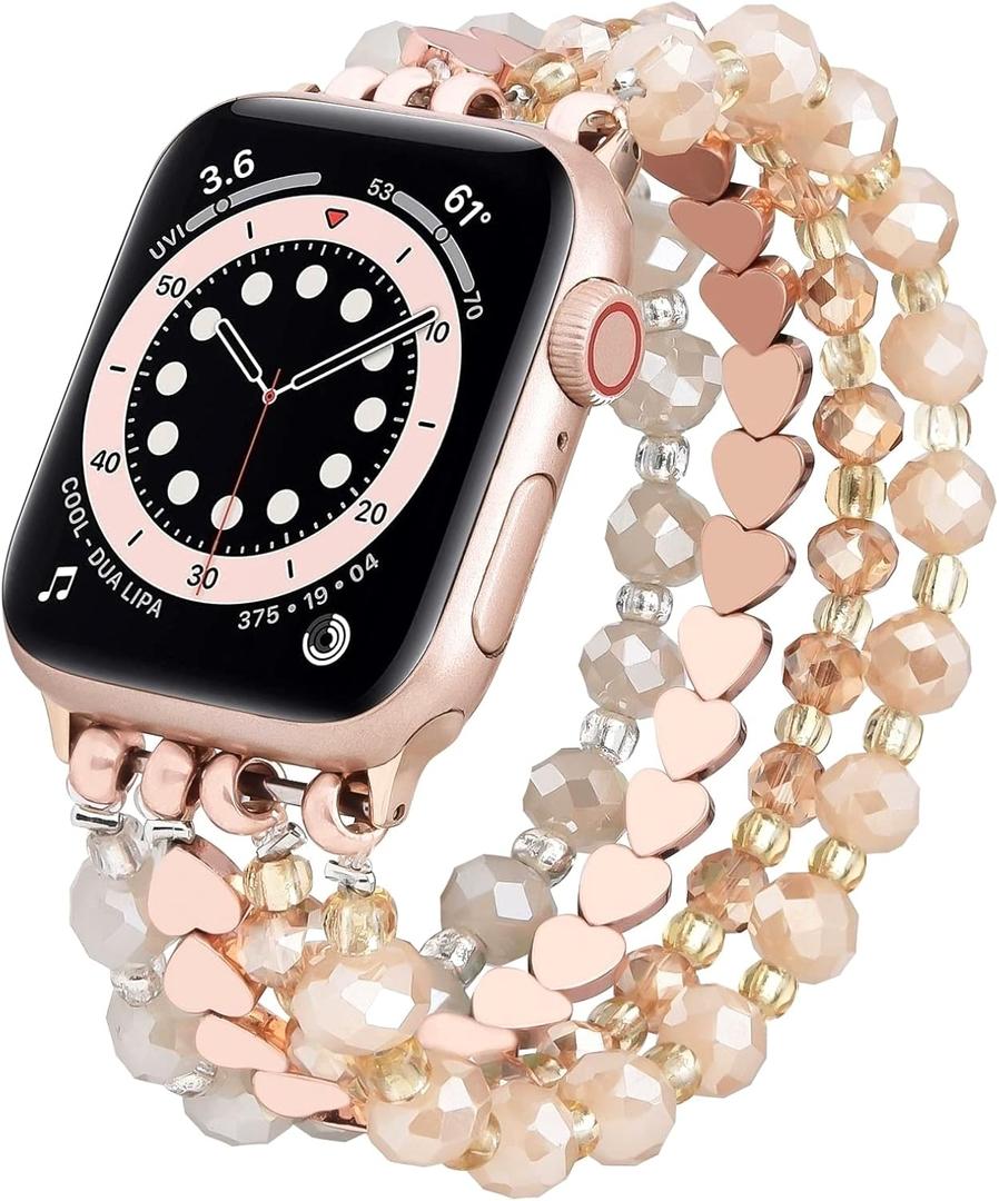 VISOOM Beaded Bracelet Compatible for Apple Watch Band 40mm/38mm/41mm/42mm Series 11 10 7 SE Series 6/5/4 Women Fashion Cute Handmade Elastic Stretchy Watch Strap for iWatch Bands Series 3/2/1