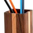 Walnut Pencil Holder Wood Pen Holder For Desk Pen Cup Organizer Ofiice Pencil Stand Simple(Cherry center walnut side)