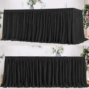 PARTISKY Black Polyester Table Skirt for Rectangle Tables 8ft, Wrinkle Resistant Pleated Ruffle Table Cloth for Banquet Wedding Trade Baby Shower Display Gift Dining Table (108" x 30" (Rectangular))