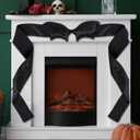 Large Halloween Fireplace Decor Bat Bow Mantel Scarf 123 x 6 Inch Big Black Bow Decor for Halloween Party Door Window Fireplace