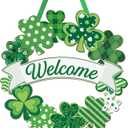 Wooden St. Patrick's Day Decoration Shamrock Door Wreath for Front Door Sign Wall Signs Shamrock Clover Spring Decoration, Irish Sign Welcome Hanging for Home Decor Party Outdoor indoor Supply (Large)