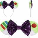 Girls Mouse Ears Headband Set - Hair Bands, Bows, Princess Headwear for Cosplay, Halloween, Birthday Party