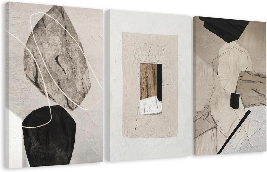EJPFOGV Triptych Neutral Abstract Wrapped Canvas Wall Art 20x30 inches x3