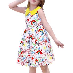 OBEEII Toddler Girls Back to School Dress Kindergarten First Day of School Outfit Sleeveless Pencil Print Ruffle Casual Dress (White)