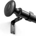 Curtain Rods for Windows 48 to 84 Inches, 1 Inch Diameter Black Curtain Rod with Decorative Finials, Adjustable Length Window Curtain Rod Heavy Duty Drapery Rod, Black