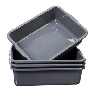 Grey 4-Pack Commercial Bus Tubs Box/Tote Box, Stackable Plastic Utility 13 Liter Storage Bin with Handles, Dish Wash Basin Tub Pans
