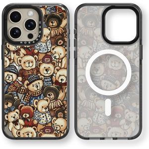 Magnetic for iPhone 15 Pro Magsafe Case Cute Aesthetic - Durable Shockproof 6.6 ft Drop Impact Phone Case Cover with Funny Fashion Bear 6.1" Black