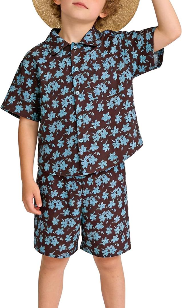 Boys Shirt Shorts Sets Toddler Summer Outfits Hawaiian Beach Vacation Clothes, Size 9-10Y