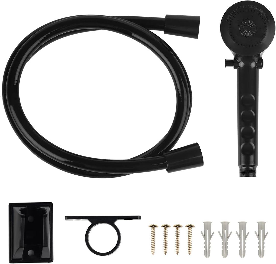 RV Shower Head with Hose - Non-Metallic Outdoor RV Shower Kits Replacement with Pause Function for RVs, Fifth Wheels, Motor Homes, Travel Trailers, Campers, Boats, Black