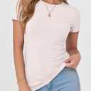 ANRABESS Women Short Sleeve Crewneck Ribbed Knit Slim Fitted Shirts Summer Tops Basic Tee Casual 2026 Spring Outfits Clothes (Beige, S)