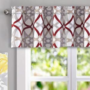 DriftAway Alexander Pattern Match Blackout Valances for Windows 250GSM Geometric Moroccan Mid Century Rod Pocket 52 Inch by 14 Inch Plus 1.75 Inch Header Red and Gray 1 Pack
