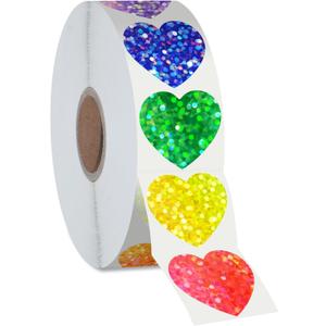500 PCS Glitter Heart Stickers, 8 Colors Metallic Glitter Stickers Self Adhesive Waterproof Reflective Heart Stickers Love Decorative Labels for Wedding, Classroom Teacher Supplies (Each Measures 1)