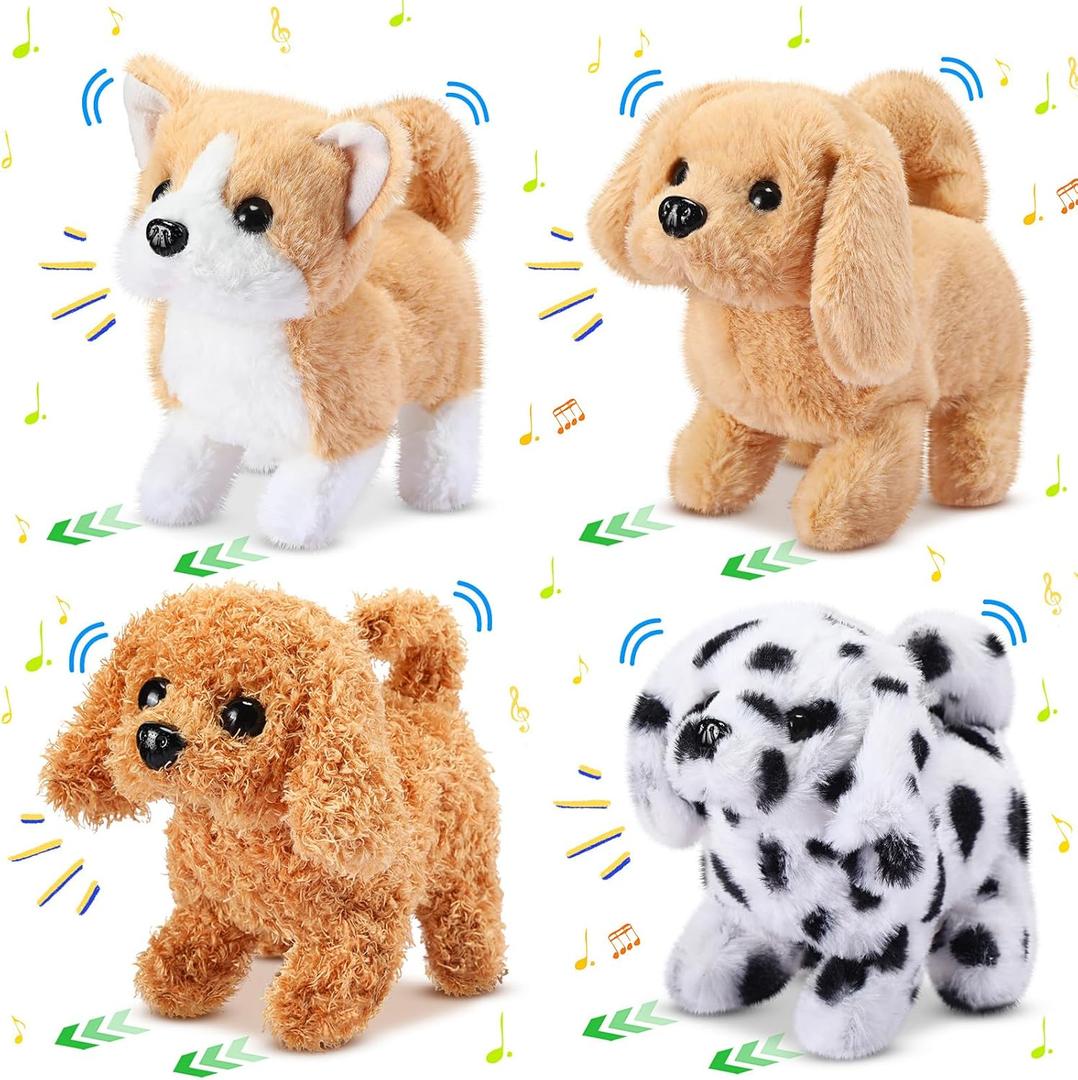 4 Pcs Interactive Dog Toys for Kids Realistic Hopping Dog Plush Electronic Walking Barking and Wagging Tail Puppy Toys for Valentines Day Classroom Kids Birthday Gift