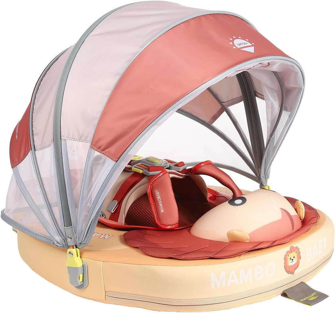 Mambobaby Float Non-Inflatable Baby Float with Canopy, Five-Point Safety System, 3D Canopy(Detachable) UPF 50+, Baby Pool Floats for 3-24 Months, Dual-Mode Toddler Swim Floaties