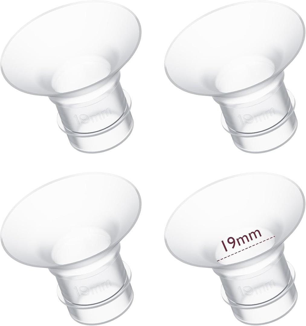 Momcozy Flange Insert 19mm Compatible with 24mm Flange/Shield of Most Pumps, Insert for Breast Pump Replacement Accessories, 4PCS 19mm (Transparent)