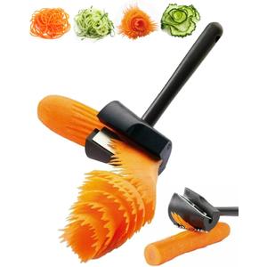 Carrot Curler and Peeler, Black Carrot Spiral Shred Slicer Root Vegetables Fruits Slicer Sharpener Garnishing Tool (Plastic)