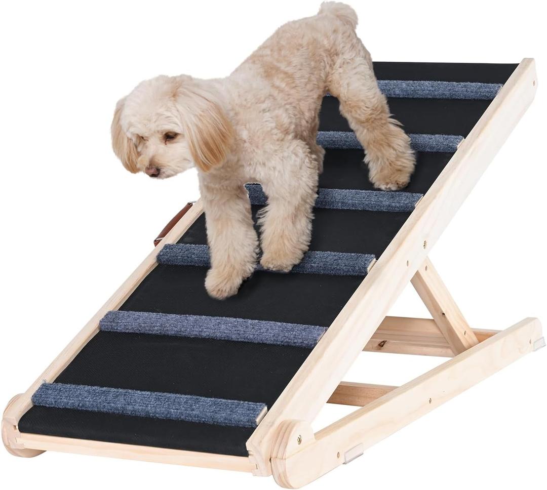Happybuy Dog Ramp, Folding Pet Ramp 41.3" Long, Adjustable from 13.77" to 25.59", Wooden Ramp for Small, Large Dogs & Cats, Sofa, Car