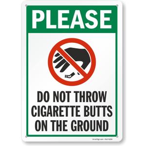 SmartSign Please Do Not Throw Cigarette Butts On The Ground Sign Metal, 40 mil Laminated Rustproof Aluminum, Multicolor, 14 x 10 inch Made in USA