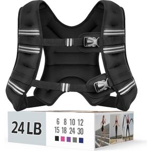 Weighted Vest for Women & Men with Reflective Stripe and Adjustable Buckle, Comfortable & Durable Rucking Vest for Walking, Running & Strength Training (24 lb, Black)