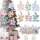 6 Pcs Candy Land Christmas Decorations 13.8'' Pastel Candy Christmas Tree Picks and Sprays Pastel Poinsettia Leaves Stem Pink Yellow Green Blue Macaron Tree Toppers for Wreath Garland Vase