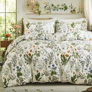 Duvet Cover King Size - 100% Cotton Reversible Floral King Duvet Cover Set with Zipper Closure, 3 Pieces Soft & Breathable Green Bedding Set for All Seasons
