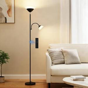 SIBRILLE 2-in-1 Torchiere Floor Lamp, 34W Super Bright LED Standing Lamp with Remote & Button Control, 72" Dimmable Adjustable Corner Reading Lamp for Living Room, Bedroom, Office, Black