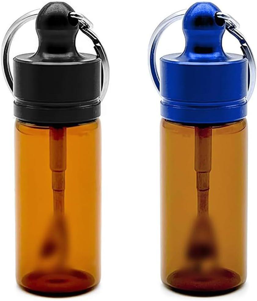 Keychain Box Container Case, Mini Glass Container Case with Spoons, Waterproof Pocket Boxes (Black*1/ Blue*1)
