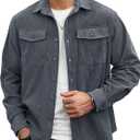 Men Corduroy Shirt Button Down Casual Ribbed Lightweight Jacket with Flap Pockets (S-XXL) (Grey)