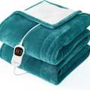 Homemate Electric Heated Blanket Twin - 62"x84" Heating Bed Blankets Throw with 10 Heating Levels 8 Hours Auto Off Fast Heating Over-Heated Protection Ultra Soft Warm Flannel ETL Certified (14-teal Blue)