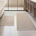 Furicher Waffle Bath Mat Set, Non Slip Bathroom Rugs Sets 2 Piece, Ultra Absorbent Long Bath Rug Runner for Bathroom Boho Chic Decor, Machine Washable Floor Mats, Brown & White, 20"47" Plus 18"30"