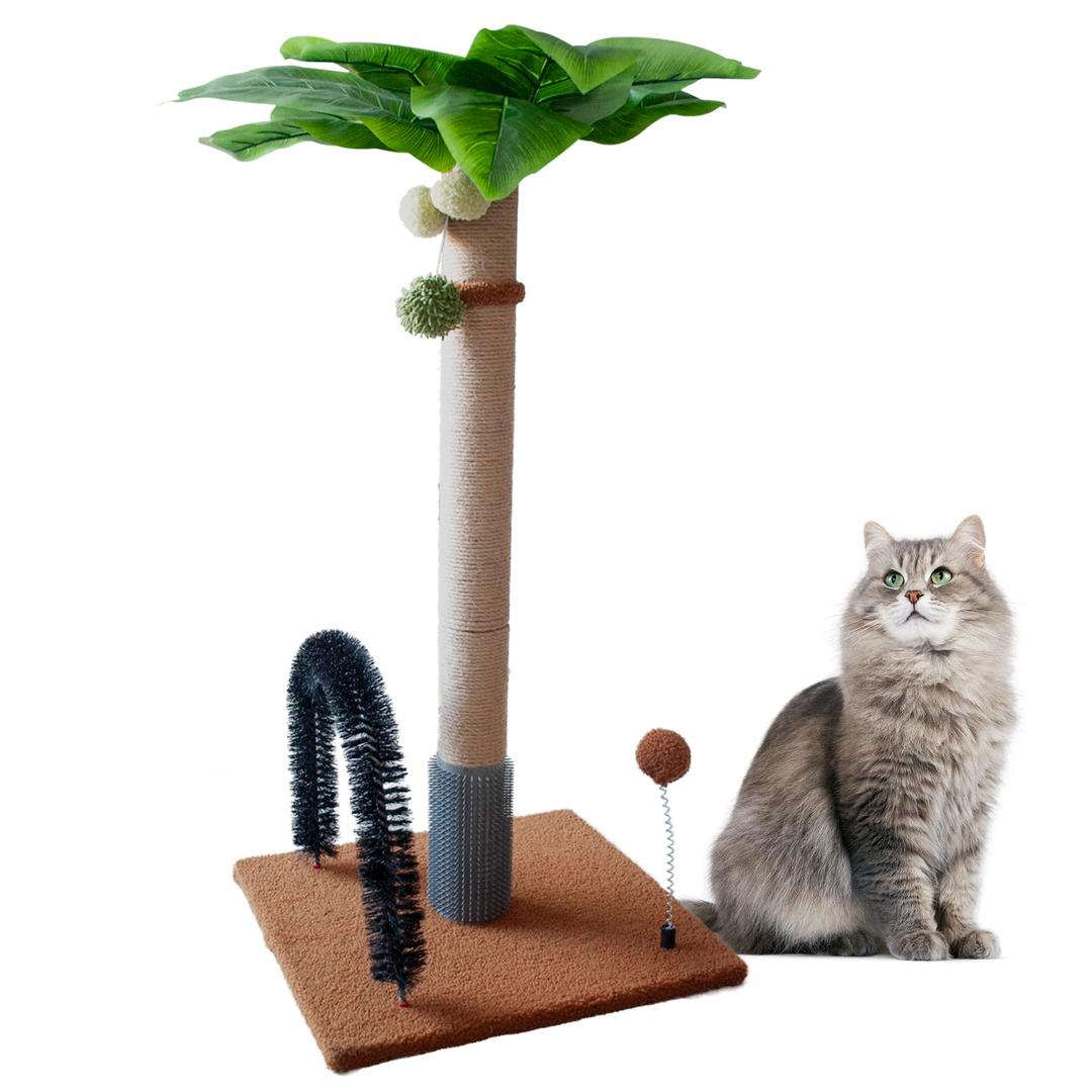 29.5 Inches Tall Cat Scratching Post with Arch Self Groomer Hanging Spring Balls,Brown Palm Sisal Cat Tree Kitty Activity Center for Adults Cats Kitten Indoor Cats