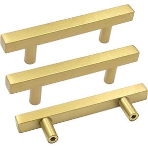 Goldenwarm 10 Pack Gold Cabinet Handles 3"(76mm) Brushed Brass Cabinet Pulls T Bar Drawer Pulls for Kitchen Cupboard & Drawer Hardware