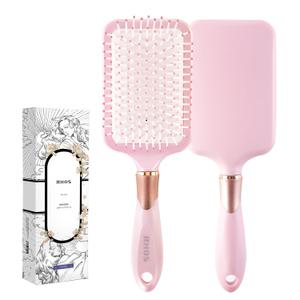 RHOS Paddle Brush for Women & Men - Detangler for Thick, Curly, Long, Wet & Dry Hair - Nylon Bristles Square Cushion Brush for Smoothing and Detangling (1 Pack - Pink)