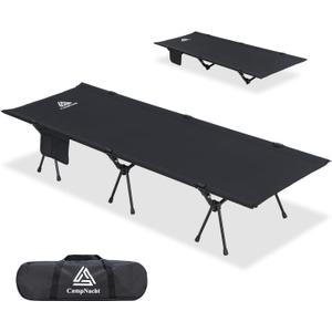 CAMPNACHT Ultralight Camping Cot with Leg Extenders, Aluminum Lightweight Folding Cot for Adults, Portable Backpacking Compact Tent Cot for Outdoor, Hiking, 1 Pack with 2 Use Modes, Black, 74.8 x 25.98 inches