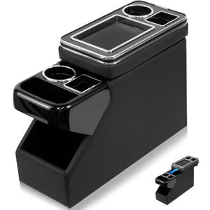 Center Console Between Seat Organizer for Minivans, SUVs, with Key Holder & Cup Holders,Phone Storage for Minivan &SUVs, Middle Van Floor Console Organizer Storage Box- Black