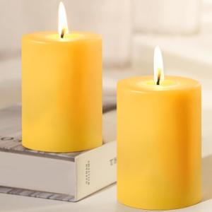 Natural Beeswax Pillar Candles, 110 Hours Long Burning Pure Beeswax Candles Unscented Pillar Candle 3x4in Dripless Bees Wax Candles for Home Emergency Paryer, 2 Packs