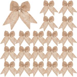 20 Pieces Burlap Bows Burlap Bow Knot Handmade Burlap Decorative Bowknot Natural Ornament Bow for Christmas Decoration Tree Festival Holiday Party Supplies (Beige)