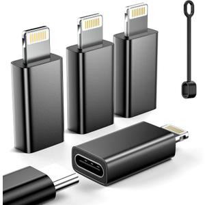 MFi Certified USB C to Lightning Adapter 4-Pack, 27W Fast Charging & Data Sync, Lightning to USB Type C Cable Adapter for iPhone 14/13/12/Pro/Max, iPad, AirPods, with Anti-Loss Lanyard, Not for Audio/OTG