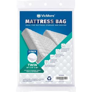 VICMORE Twin Mattress Bags 2-Pack for Moving & Storage - 1.5 Mil Clear Plastic Mattress Moving Bags, Dust Protection for Dorm, Home & Storage, Fits Twin & Twin XL
