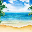 Tropical Beach Backdrop for Photography Summer Photo Background, Ladvis 82.7"x59" Watercolor Hawaii Luau Aloha Theme Party Decorations Birthday Baby Shower Wedding Decor Banner Studio Photoshoot Prop (Blue)