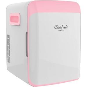 Cooluli 10L Mini Fridge for Bedroom - Car, Office Desk & College Dorm Room - 12V Portable Cooler & Warmer for Food, Drinks, Skincare, Beauty, Makeup & Cosmetics - AC/DC Small Refrigerator (Pink)