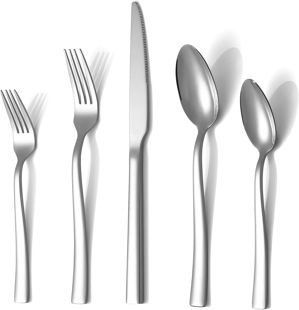 Silverware Set for 8, Briout 40 Piece Flatware Cutlery Set Stainless Steel Luxury Square Tableware Thick Knife Fork Spoon for Home Kitchen Restaurant Wedding, Mirror Polished, Dishwasher Safe